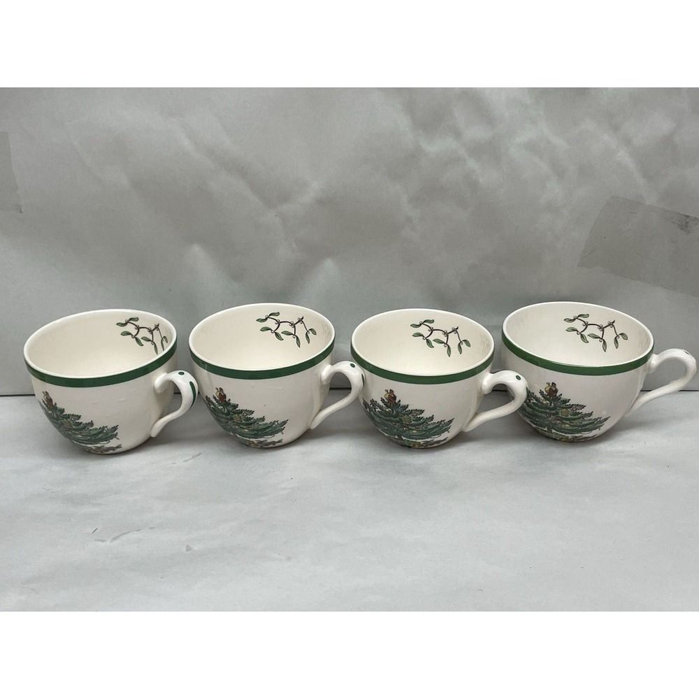 Spode Christmas Tree Yea Cup Set of 4 Ceramic England White/Green
